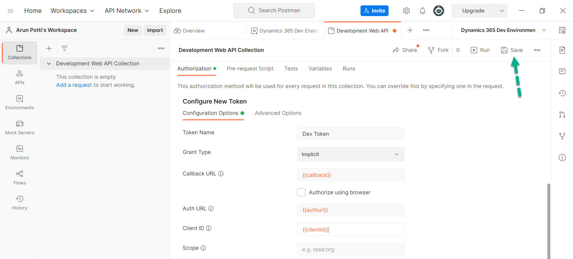 setup and connect to the Dataverse environment in Postman